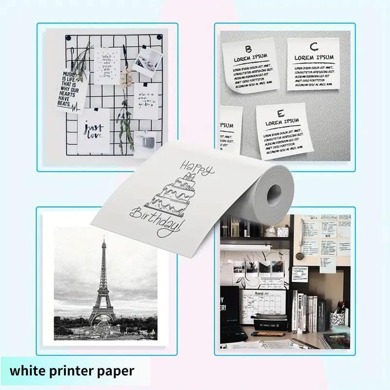 Portable Mini Printer, 1 Set USB Rechargeable Wireless Thermal Printer with Print Paper, Portable Photo Printer for Home Office School, Stocking Fillers Gift