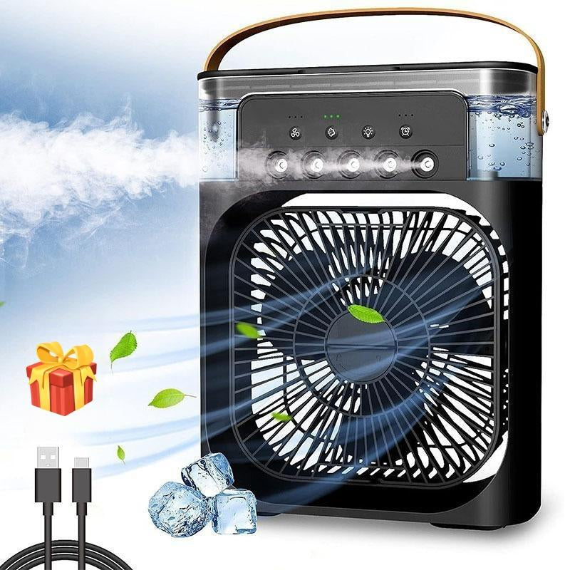 Portable Evaporative Cooling Fan Humidifier, 600Ml Mini Fan Cooler with 7 Colors Light, 1-3H Timer, 3 Speeds,Personal Air Conditioner for Room Bedroom Office Desk and Travel