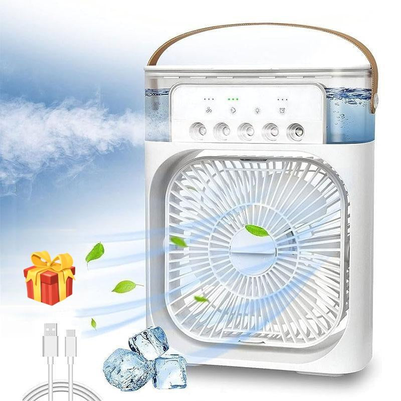Portable Evaporative Cooling Fan Humidifier, 600Ml Mini Fan Cooler with 7 Colors Light, 1-3H Timer, 3 Speeds,Personal Air Conditioner for Room Bedroom Office Desk and Travel