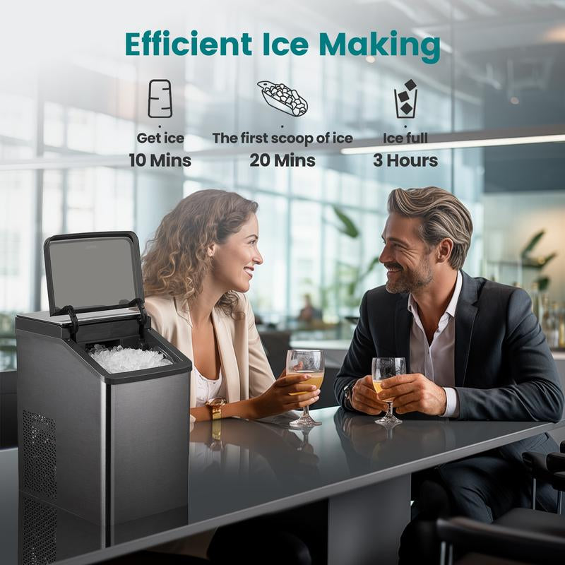 【Springtok】Gevi KNOVA Gemi Nugget Ice Maker, Countertop Pellet Ice Machine with Self-Cleaning, Sleek Stainless Steel Housing (Gray)