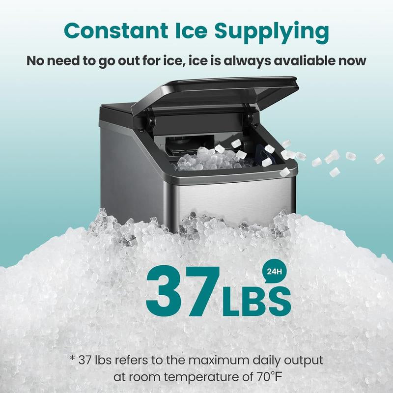 【Springtok】Gevi KNOVA Gemi Nugget Ice Maker, Countertop Pellet Ice Machine with Self-Cleaning, Sleek Stainless Steel Housing (Gray)