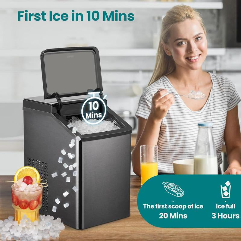 【Springtok】Gevi KNOVA Gemi Nugget Ice Maker, Countertop Pellet Ice Machine with Self-Cleaning, Sleek Stainless Steel Housing (Gray)