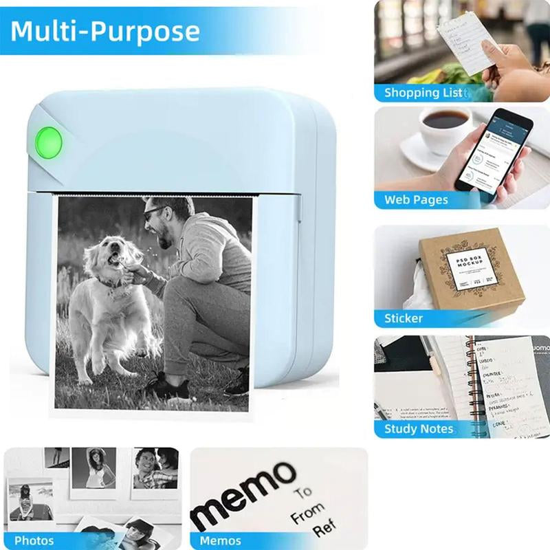 Portable Mini Printer, 1 Set USB Rechargeable Wireless Thermal Printer with Print Paper, Portable Photo Printer for Home Office School, Stocking Fillers Gift