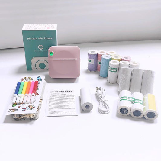Portable Mini Printer, 1 Set USB Rechargeable Wireless Thermal Printer with Print Paper, Portable Photo Printer for Home Office School, Stocking Fillers Gift