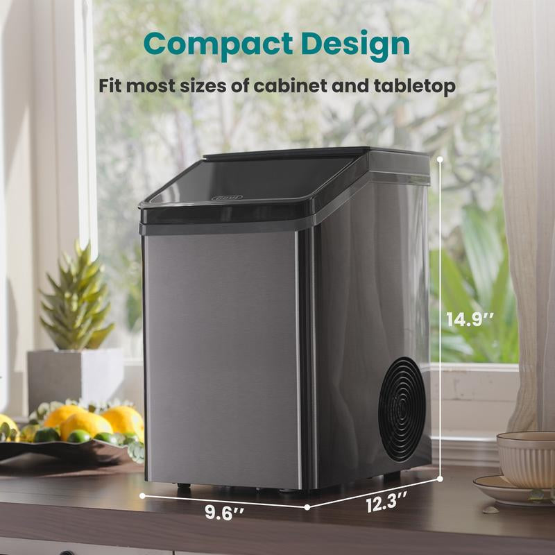 【Springtok】Gevi KNOVA Gemi Nugget Ice Maker, Countertop Pellet Ice Machine with Self-Cleaning, Sleek Stainless Steel Housing (Gray)