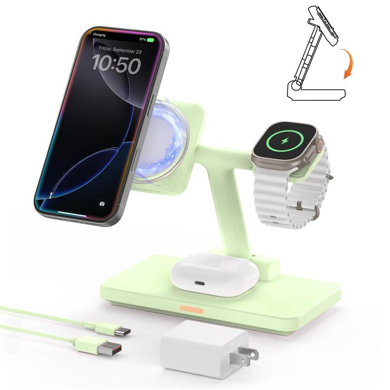 Wireless Charging Station for Iphone Mag-Safe, 3-In-1 Foldable Charger Phone Stand for Iphone 16/15/14/13/12 Pro/Max/Plus - for Airpods - for Apple Watch 2-10/Ultra