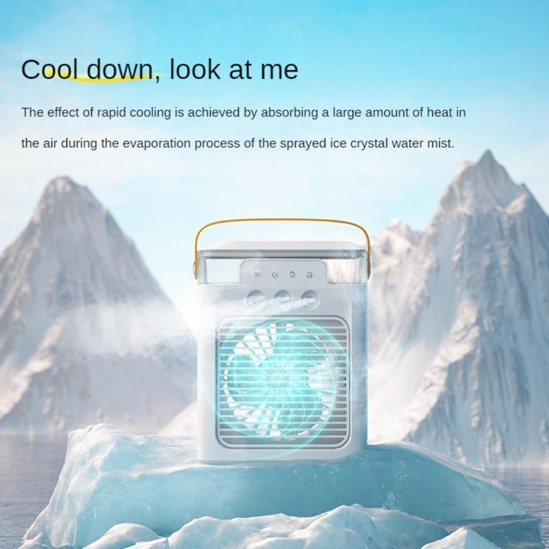 Portable Evaporative Cooling Fan Humidifier, 600Ml Mini Fan Cooler with 7 Colors Light, 1-3H Timer, 3 Speeds,Personal Air Conditioner for Room Bedroom Office Desk and Travel