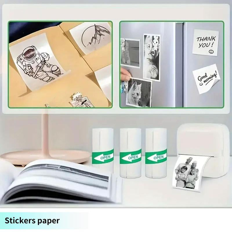 Portable Mini Printer, 1 Set USB Rechargeable Wireless Thermal Printer with Print Paper, Portable Photo Printer for Home Office School, Stocking Fillers Gift
