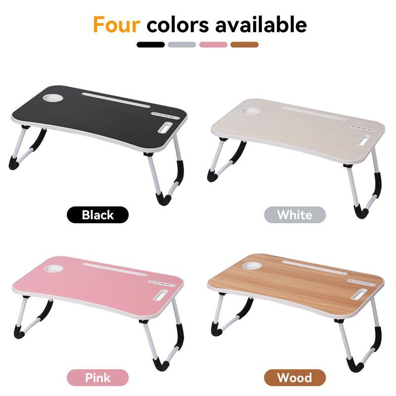 Portable Foldable Laptop Table, Lap Desk Tray Table with 4 USB Ports, Storage Drawer and Cup Holder, for Bed/Couch Working, Reading