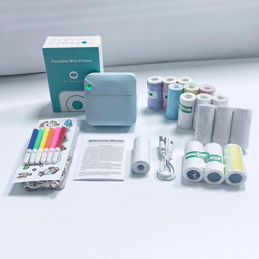 Portable Mini Printer, 1 Set USB Rechargeable Wireless Thermal Printer with Print Paper, Portable Photo Printer for Home Office School, Stocking Fillers Gift