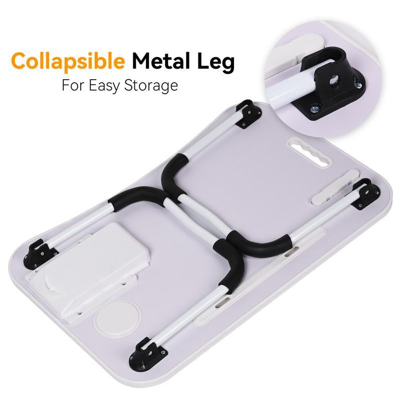 Portable Foldable Laptop Table, Lap Desk Tray Table with 4 USB Ports, Storage Drawer and Cup Holder, for Bed/Couch Working, Reading