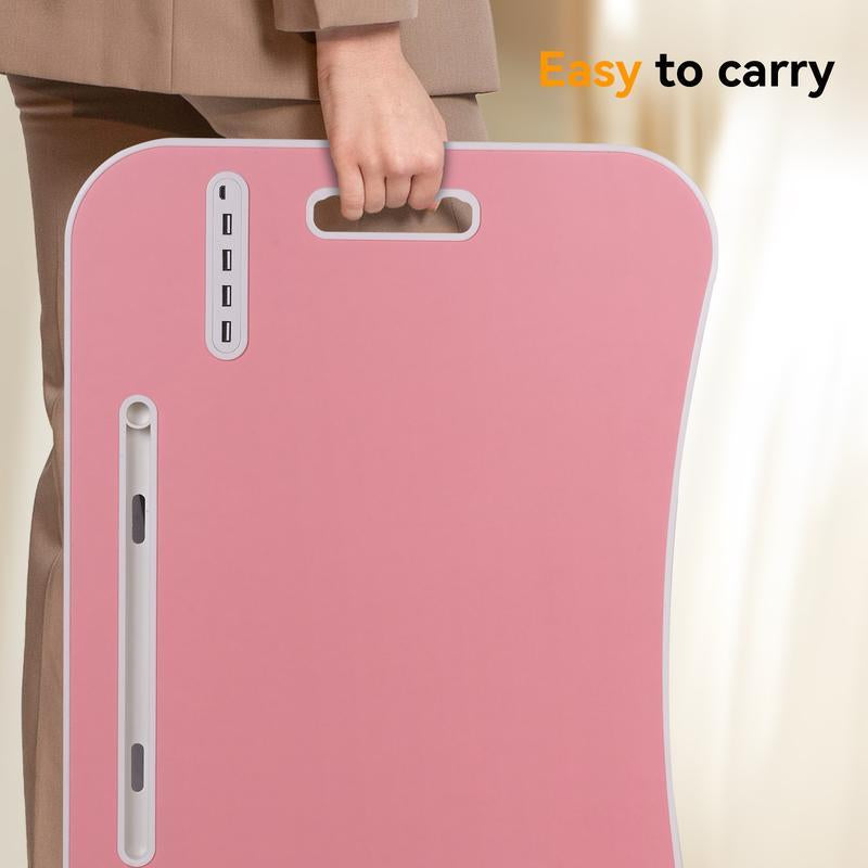 Portable Foldable Laptop Table, Lap Desk Tray Table with 4 USB Ports, Storage Drawer and Cup Holder, for Bed/Couch Working, Reading
