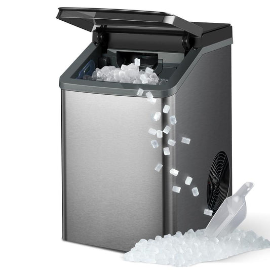 【Springtok】Gevi KNOVA Gemi Nugget Ice Maker, Countertop Pellet Ice Machine with Self-Cleaning, Sleek Stainless Steel Housing (Gray)