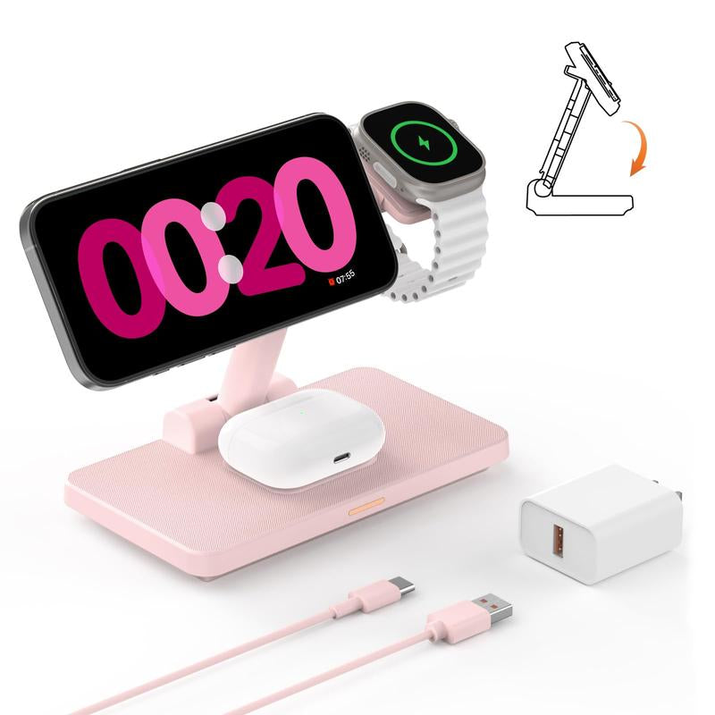 Wireless Charging Station for Iphone Mag-Safe, 3-In-1 Foldable Charger Phone Stand for Iphone 16/15/14/13/12 Pro/Max/Plus - for Airpods - for Apple Watch 2-10/Ultra