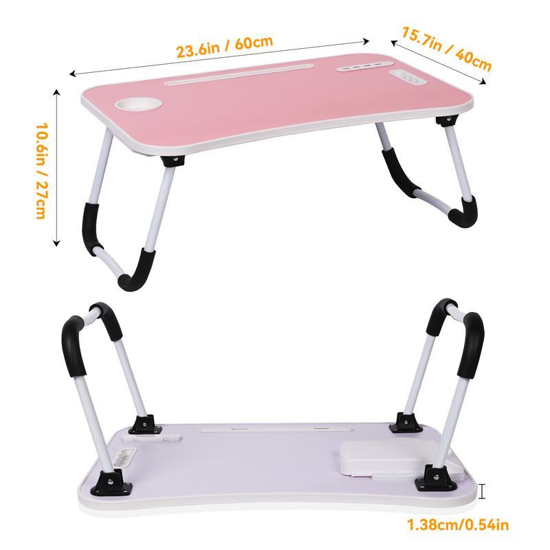 Portable Foldable Laptop Table, Lap Desk Tray Table with 4 USB Ports, Storage Drawer and Cup Holder, for Bed/Couch Working, Reading